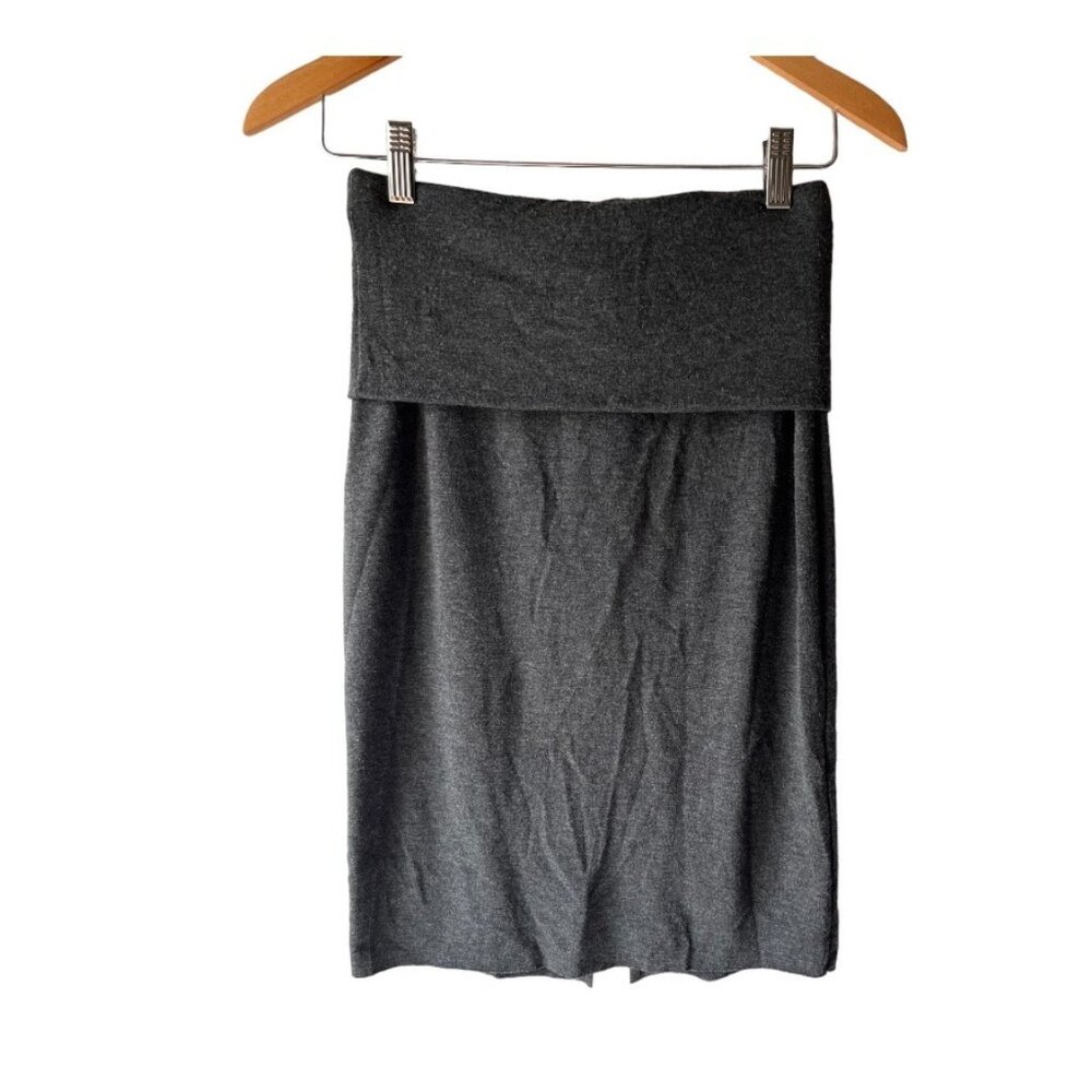 FREELOADER Fold Over Waist Mini Skirt Sz S Dark Grey Back Slit Knit Rayon Blend
